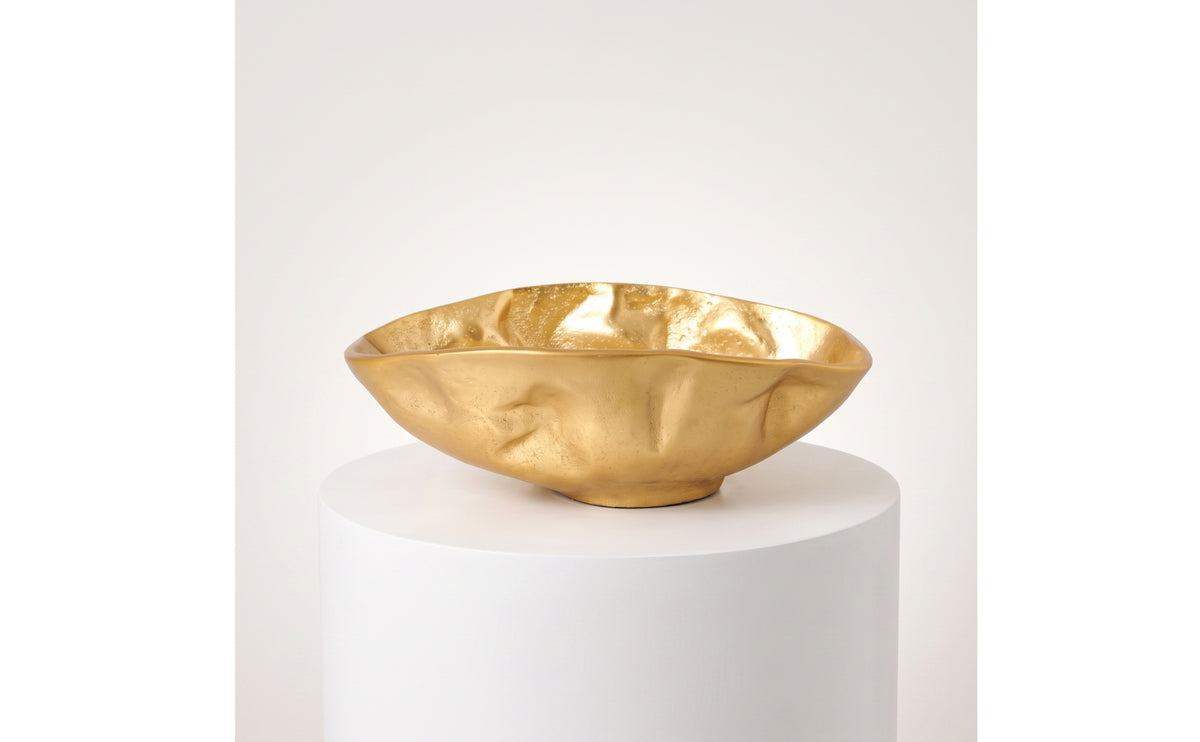 Bowl with Hammered Texture Gold Irregular Metal Bowl Organic Rim Decorative Centerpiece for Tabletop, Entryway, Living Room
