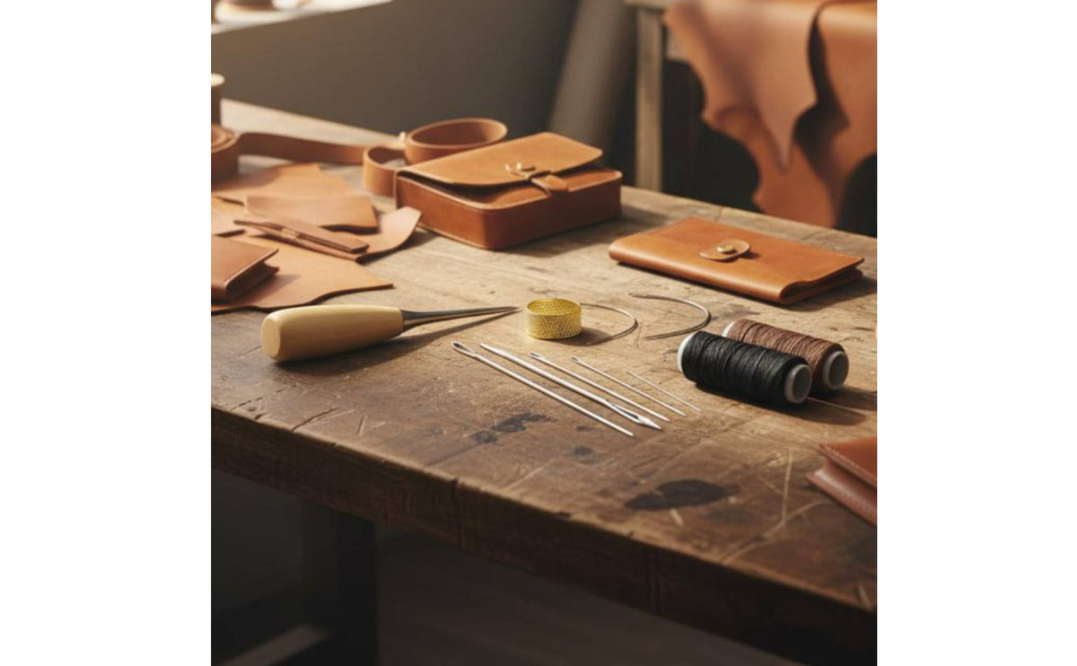 11 Pieces DIY Leather Craft Tool Bag Set Handmade Waxed Thread Leather Kit for Workshop