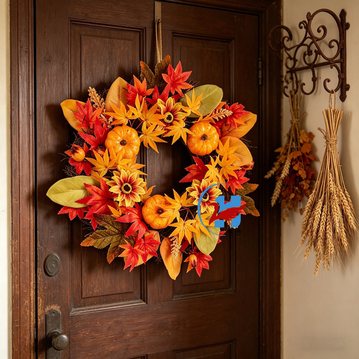 European-American Style Simulated Hydrangea Wreath Door Decoration for Thanksgiving