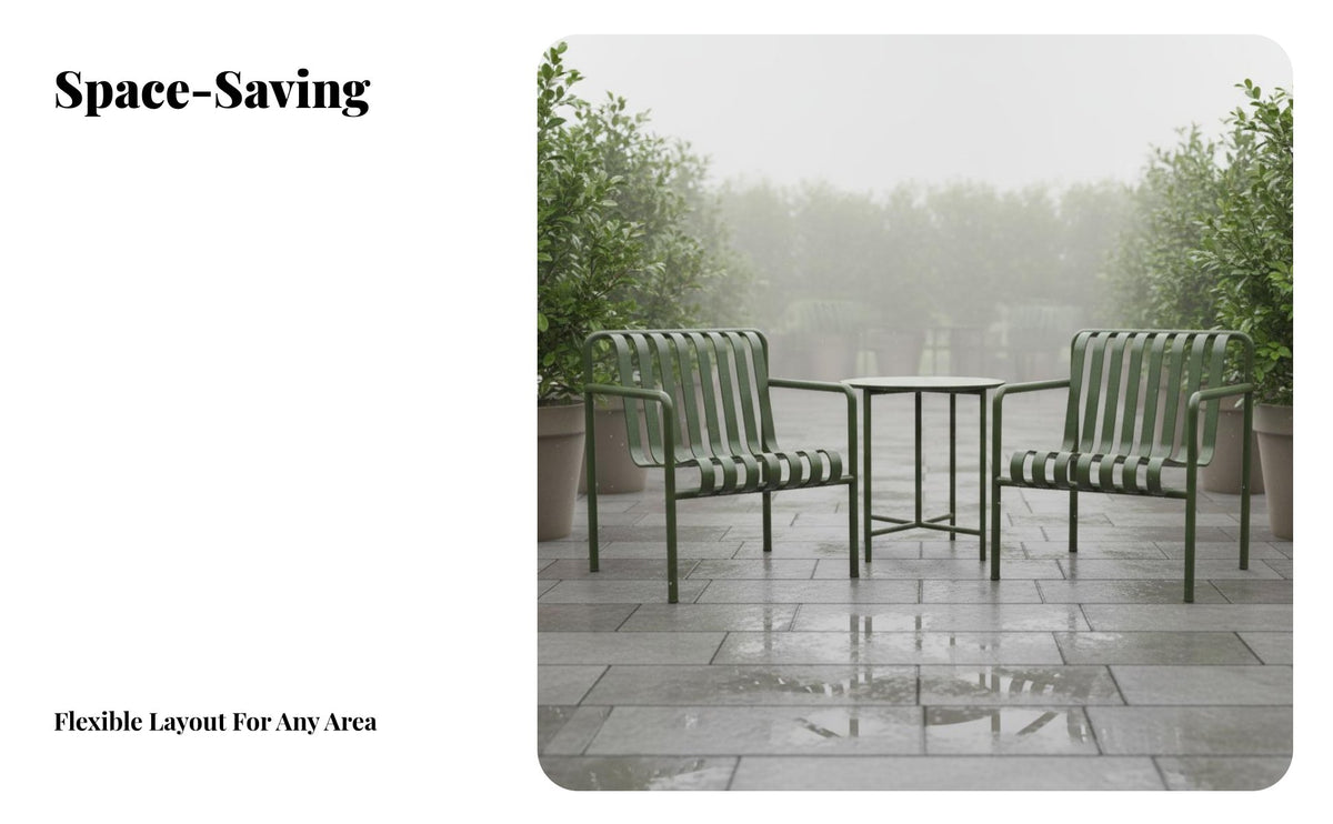 Waterproof Round Table and 2 Chairs Set Sun-Proof Round Table and Slatted Chair Set Weather-Resistant Outdoor Furniture Modern Design for Cafe Owners, Homeowners, Apartment Dwellers, Patio, Garden, Courtyard, Balcony