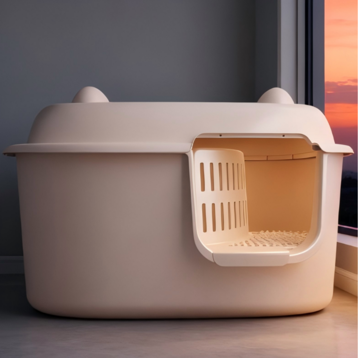 Large Cat Litter Box High Sides Semi-Enclosed Easy to Clean