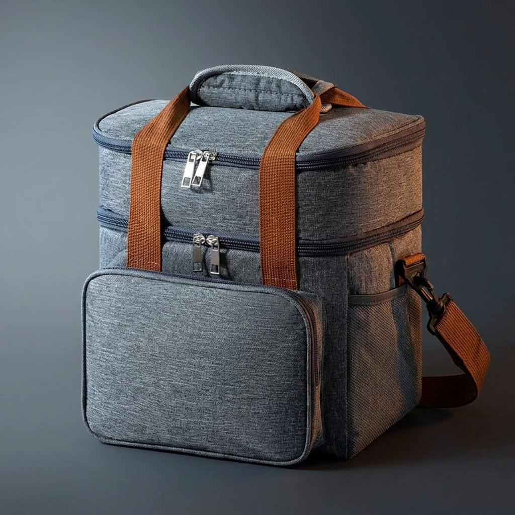 Lunch Box Tote Bag for Outdoor Picnic, Insulated Lunch Bags for Women with Shoulder Strap, Oxford Cloth Thermal Bag, Folding 2 Layer Cool Bag