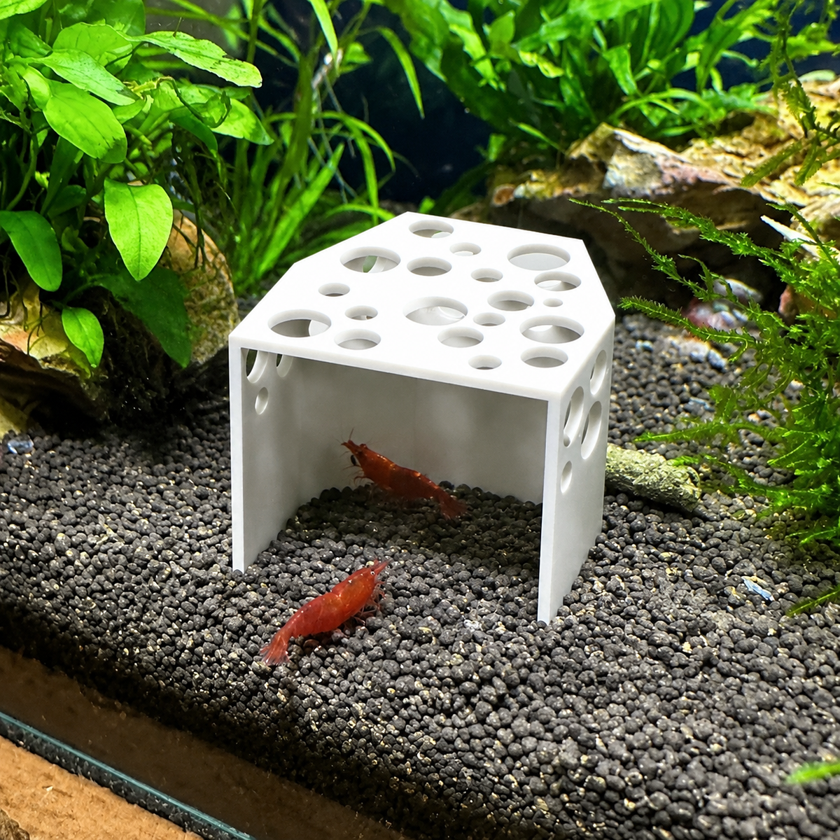 Aquatic Habitat Cave, Shrimp Hideout, Rustic Resin Cave for Fish, Shrimp & Amphibians, Breeding Chamber, 4-9mm Entrances, Non-Toxic