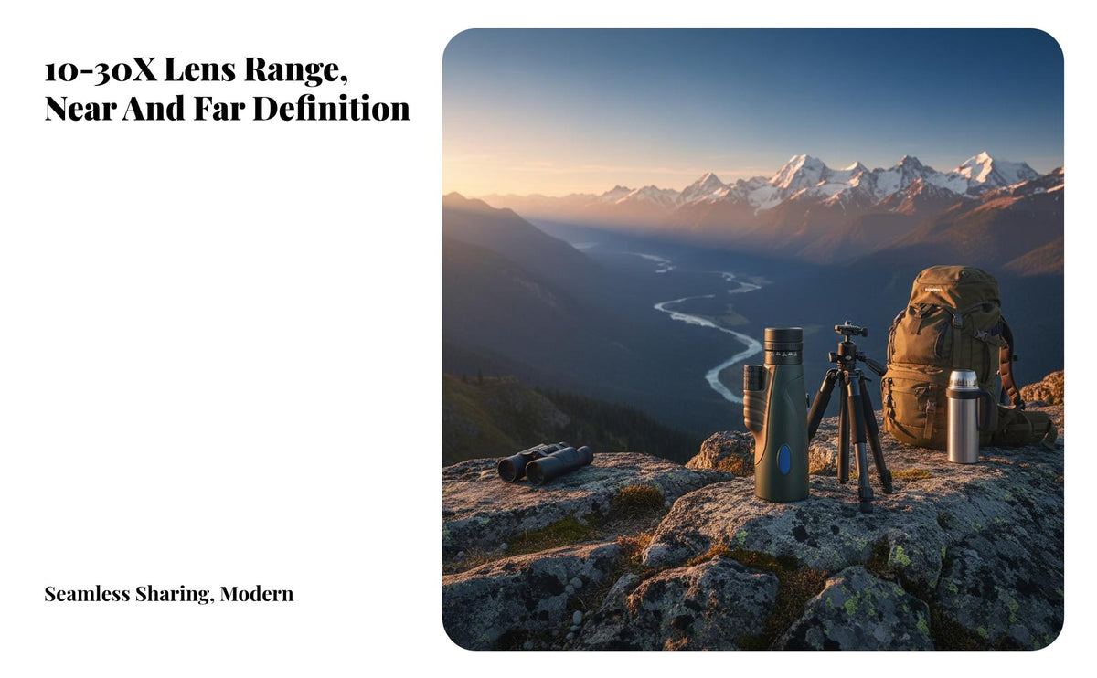 50mm Large Objective Lens 10-30x50 Zoom Monocular Tripod Mountable Zoom Monocular Low Light Handheld Bird Watching Tele Mobile Device Compatible for Travelers, Outdoor Adventurer S, Camping, Traveling, Sightseeing