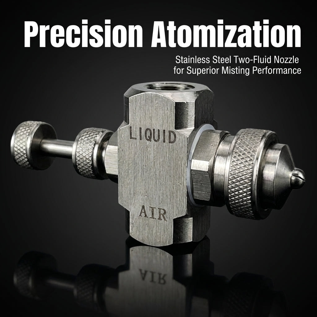 Adjustable Misting Nozzle Stainless Steel, Three-Fluid Air Atomization Spray Tip Nozzles for Dust Removal, Pressure Feed Siphon Feed Spray Nozzle