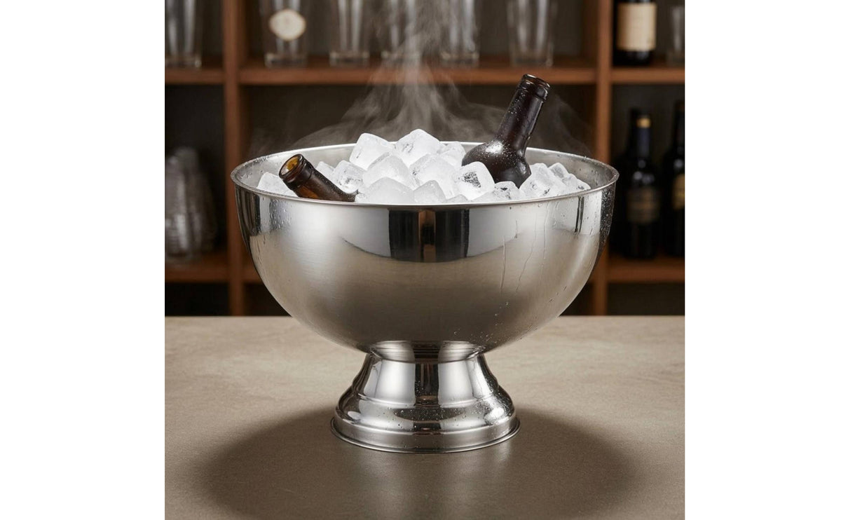 Stainless Steel Ice Bucket Mirror Finish Pedestal Ice Bucket Wide Mouth Champagne Bowl