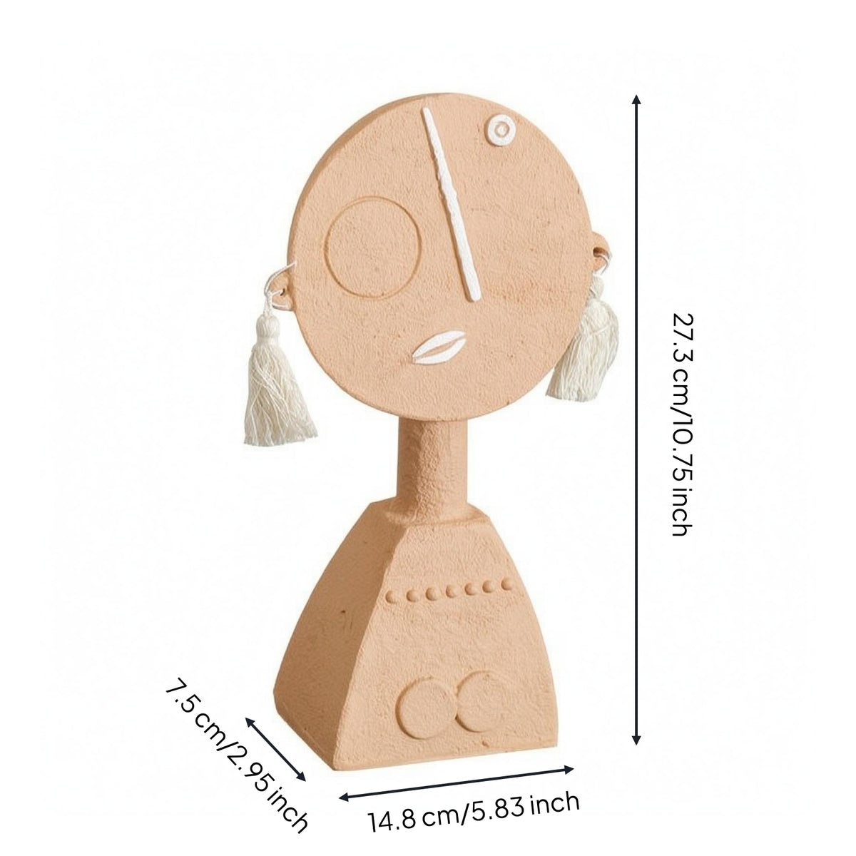 Abstract Human Figurine Tassel Ear Resin Figurine Round Face Modern Art Decor Statue