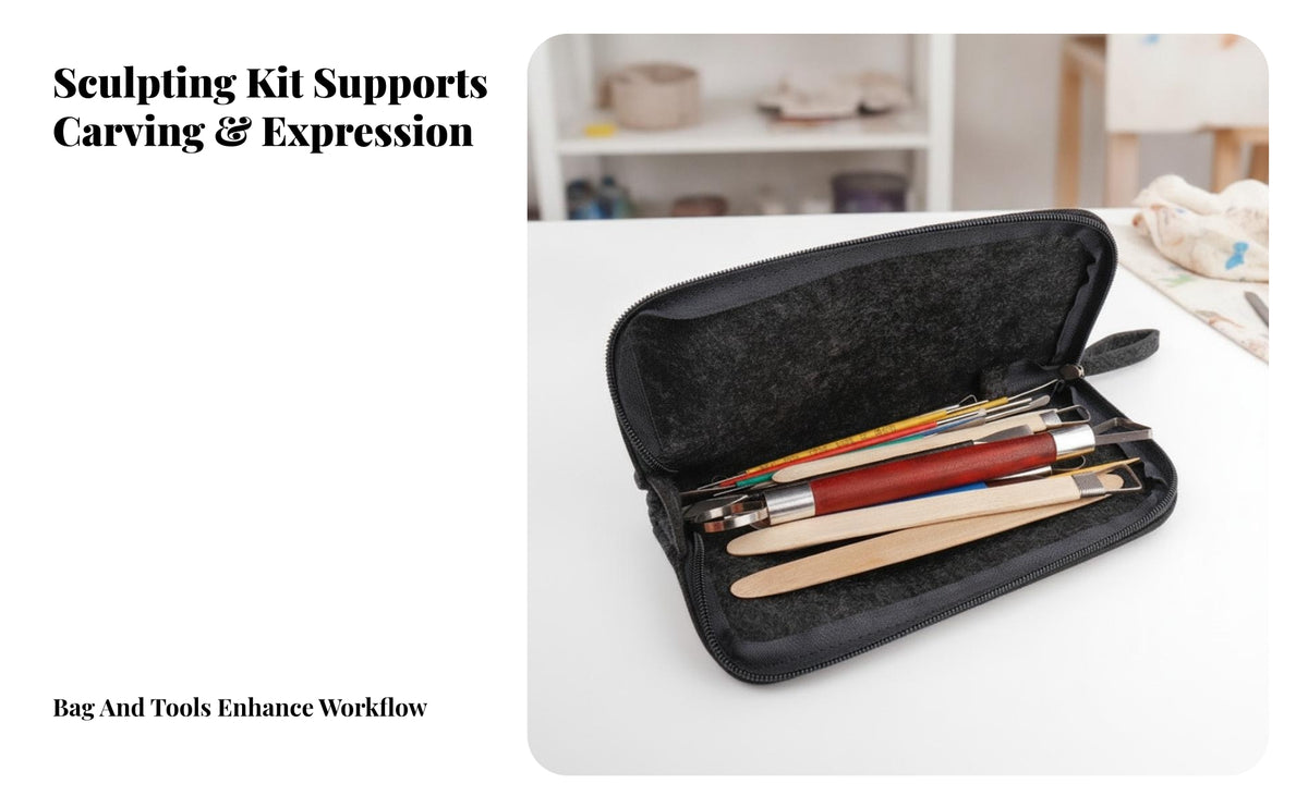 Sculpting Tool Kit with Zippered Pouch | Organized Elastic Slots, Portable Carrying Loop, Clay Sculpting Set with Felt Case, for Art Class