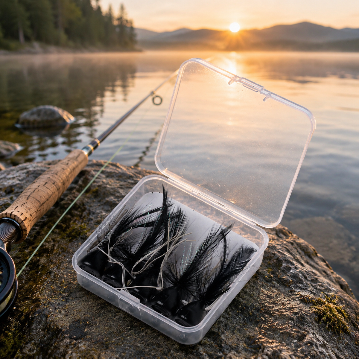 5 Pack Black Imitation Feather Fishing Lures, Pike & Trout Freshwater Lures with Barbed Hooks, Synthetic Material