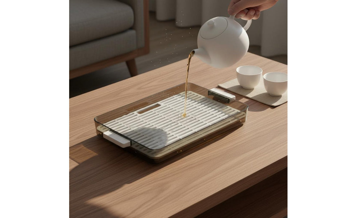 Easy to Clean Rectangular Draining Board Large Capacity Double Layer Tea Tray Detachable Design for Living Room, Office