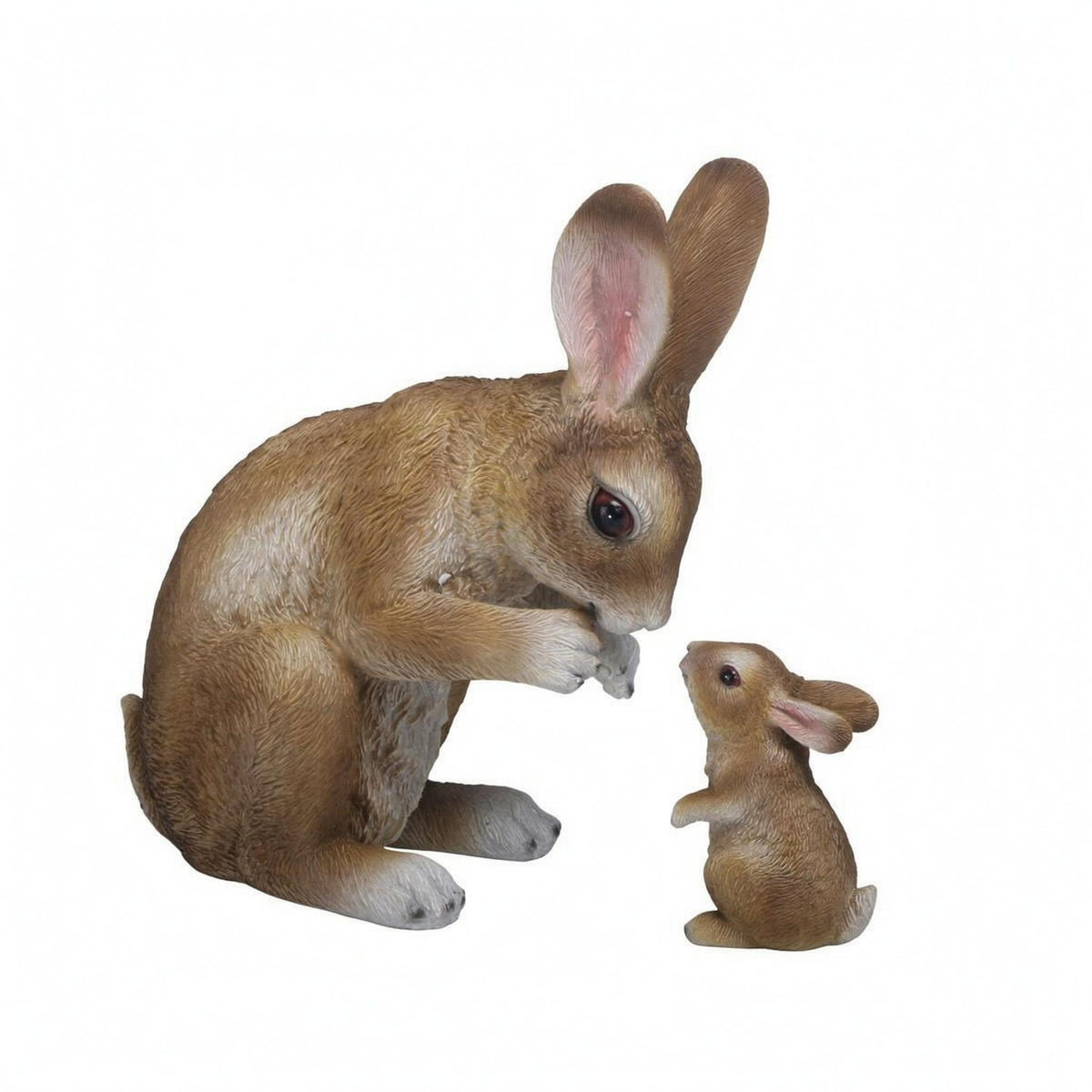 Molded Coat Texture Mother and Baby Bunny Statue Natural Finish Bunny Statue Painted Details Garden Decor Detailed for Courtyard