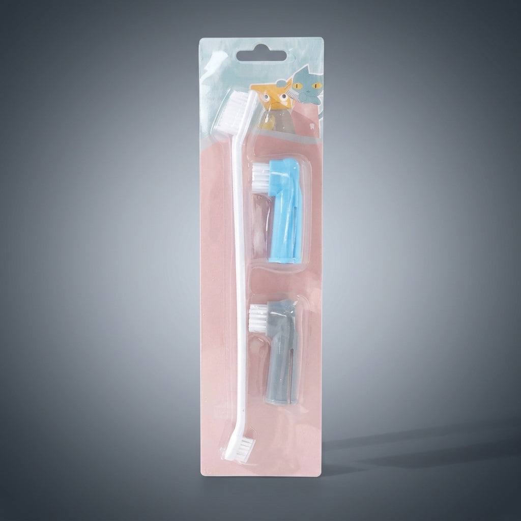Dog Toothbrush and Cat Toothbrush Set for Fresh Breath, Double Ended Tooth Brush with Soft Bristles, 3 Pack Finger Tool for Plaque Removal
