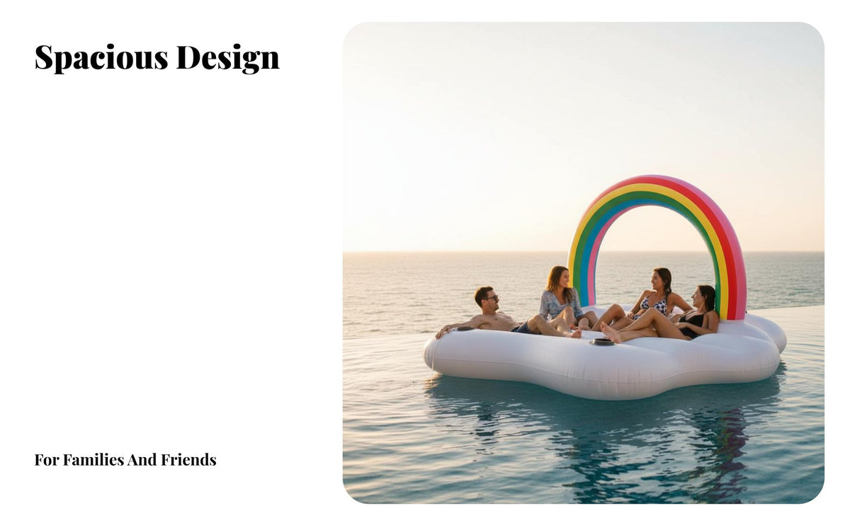 Oversized Rainbow Fluffy Pool Inflatable Photo-Ready Design Rainbow Island Floating Raft Thickened PVC Material Inflatable Fluffy Inflatable Comfortable for Adults, Couples, Summer Vacation, Beach, Lake