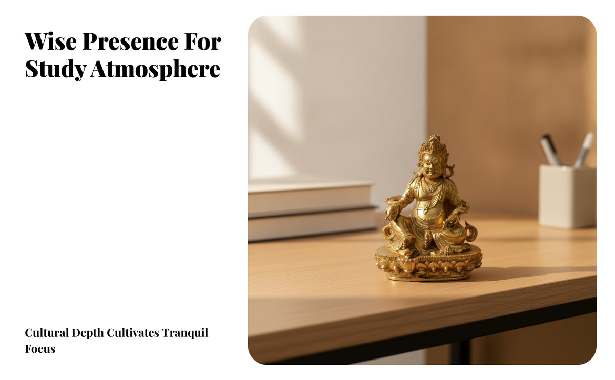 Miniature Wealth God Statue | Polished Brass-Colored Finish, Sturdy Metal Construction, Deity Figurine, for Desk