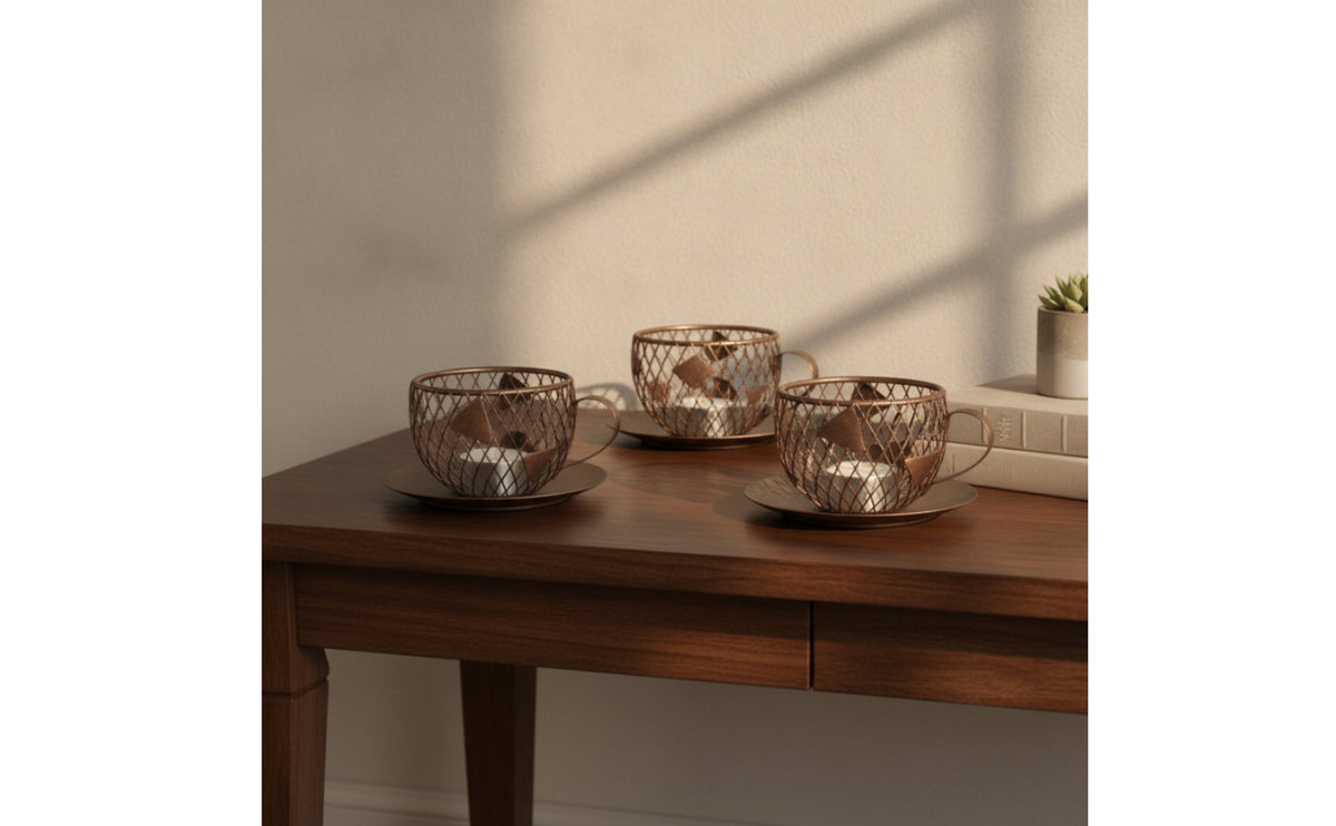 3 Pieces Cup Shaped Candle Holders with Saucers Elegant Coffee Cup Candle Holders Decorative Decorations for Living Room