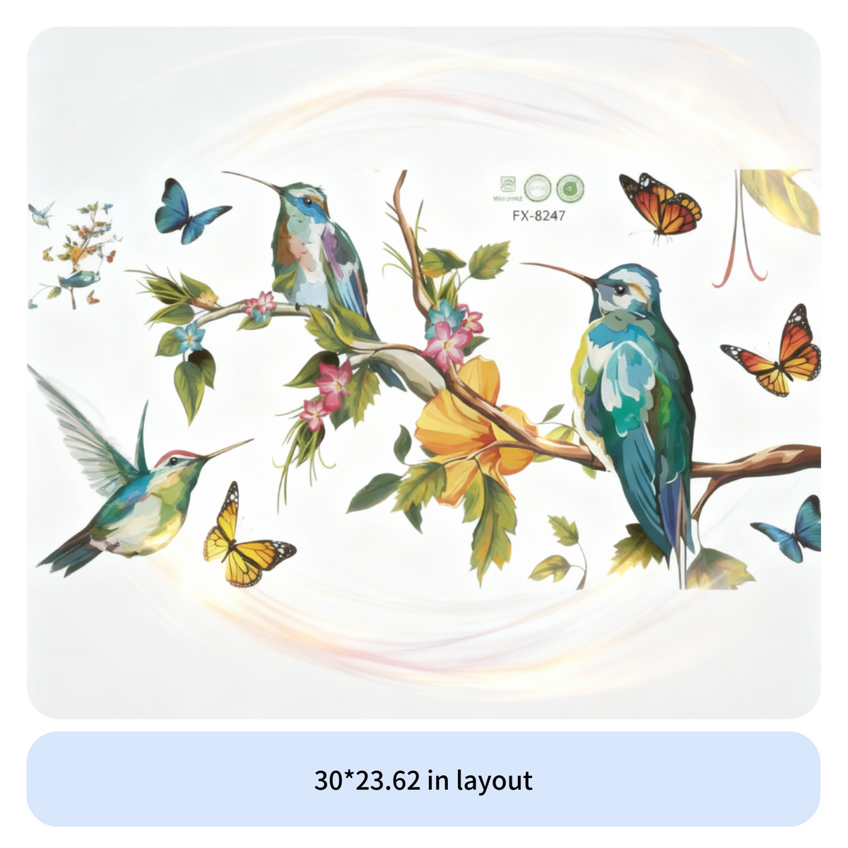 Hummingbirds Wall Decal Colorful Design Home Decoration Removable Vivid Print for Toddlers, Parents, Playroom, Entryway