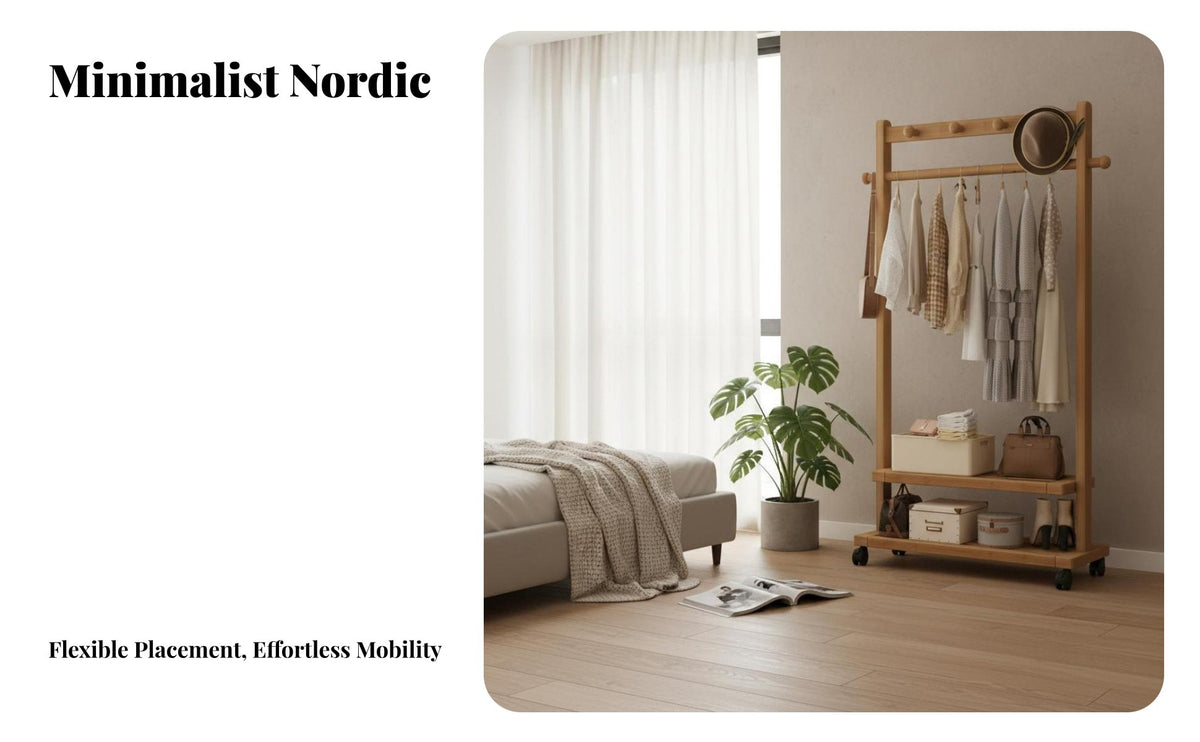 Modern Simple Design Unattached Standing Clothes Rack Multi-Functional Unattached Standing Clothes Rack with Shelves Multifunctional Wooden Coat Stand Easy to Assemble for Apartment Dwellers, Homeowners, Students, Bedroom, Guesthouse, Living Room