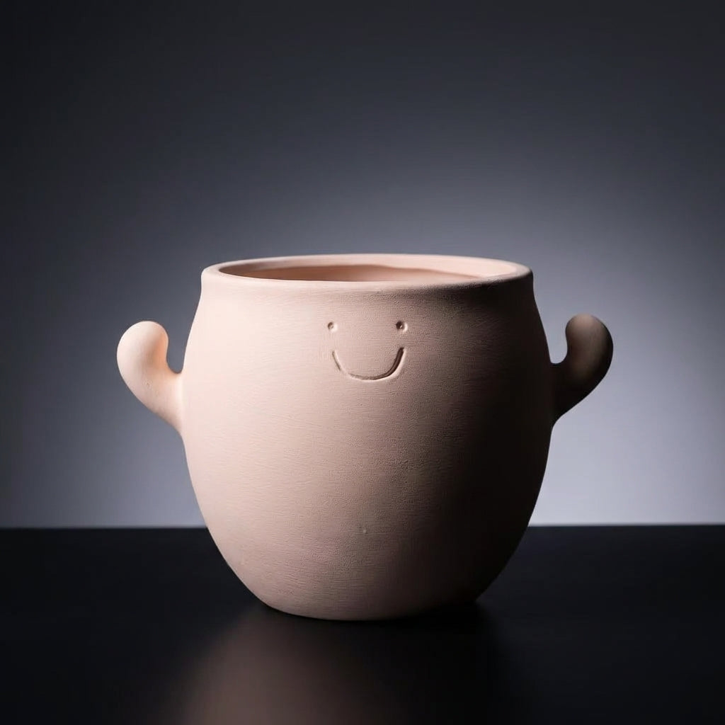 Plant Pots for Indoor Plant Decor, Ceramic Flower Pots with Drainage Holes and a Smiling Face, Small Home Office Decor