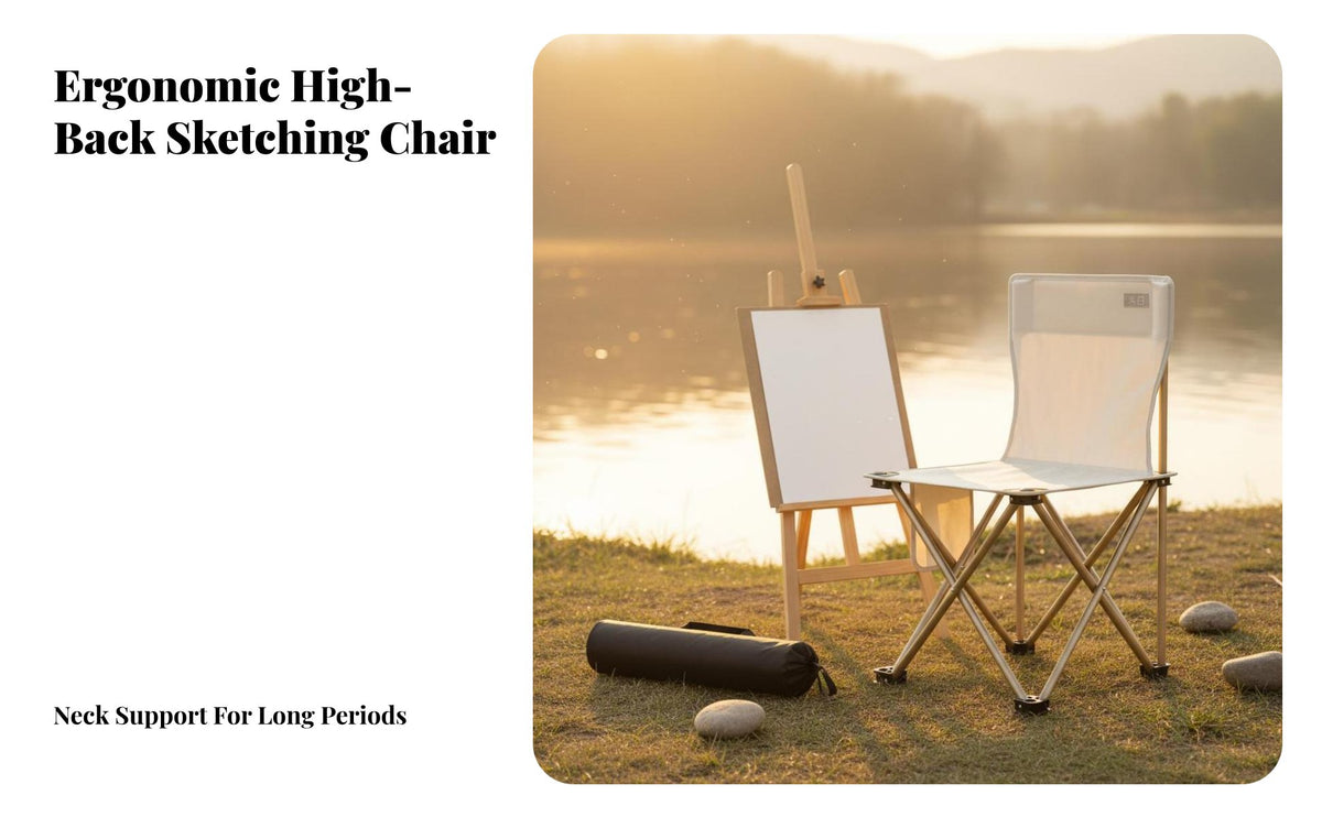 Foldable Outdoor Sketching Chair Includes Carry Bag Portable Artist Stool Sturdy Frame Folding Chair with Backrest Heavy Duty for Art Students, Travelers, Parks, Picnic, Garden, Hiking