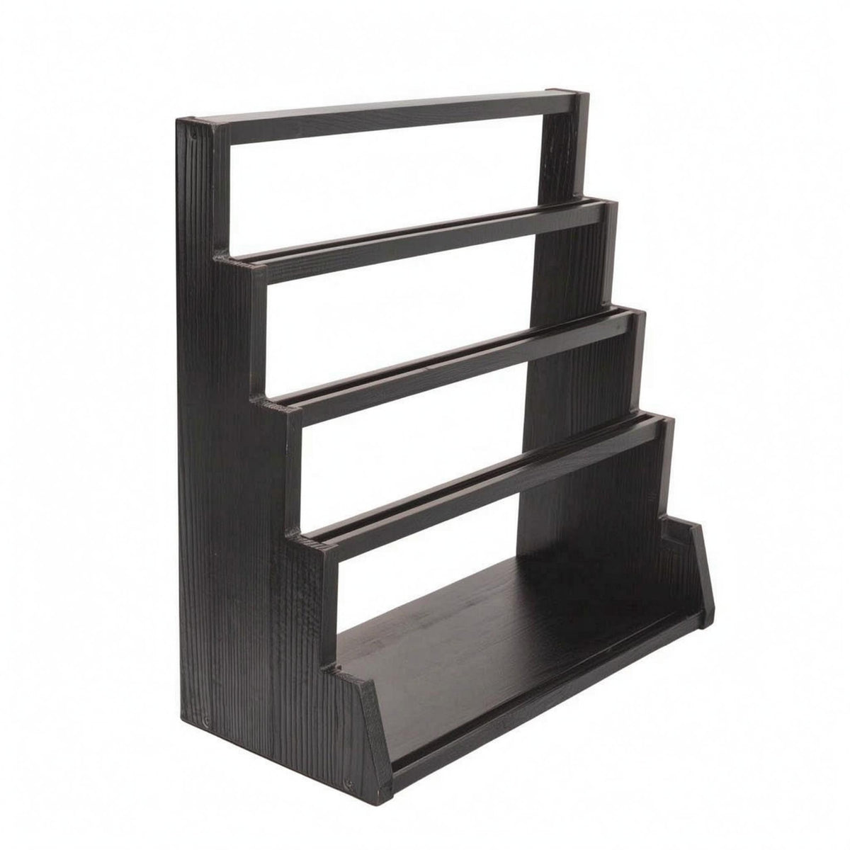 Black Wooden Card Display Rack 4-Tier Tiered Card Stand Angled unobstructedFrame Display Rack Rectangular Base