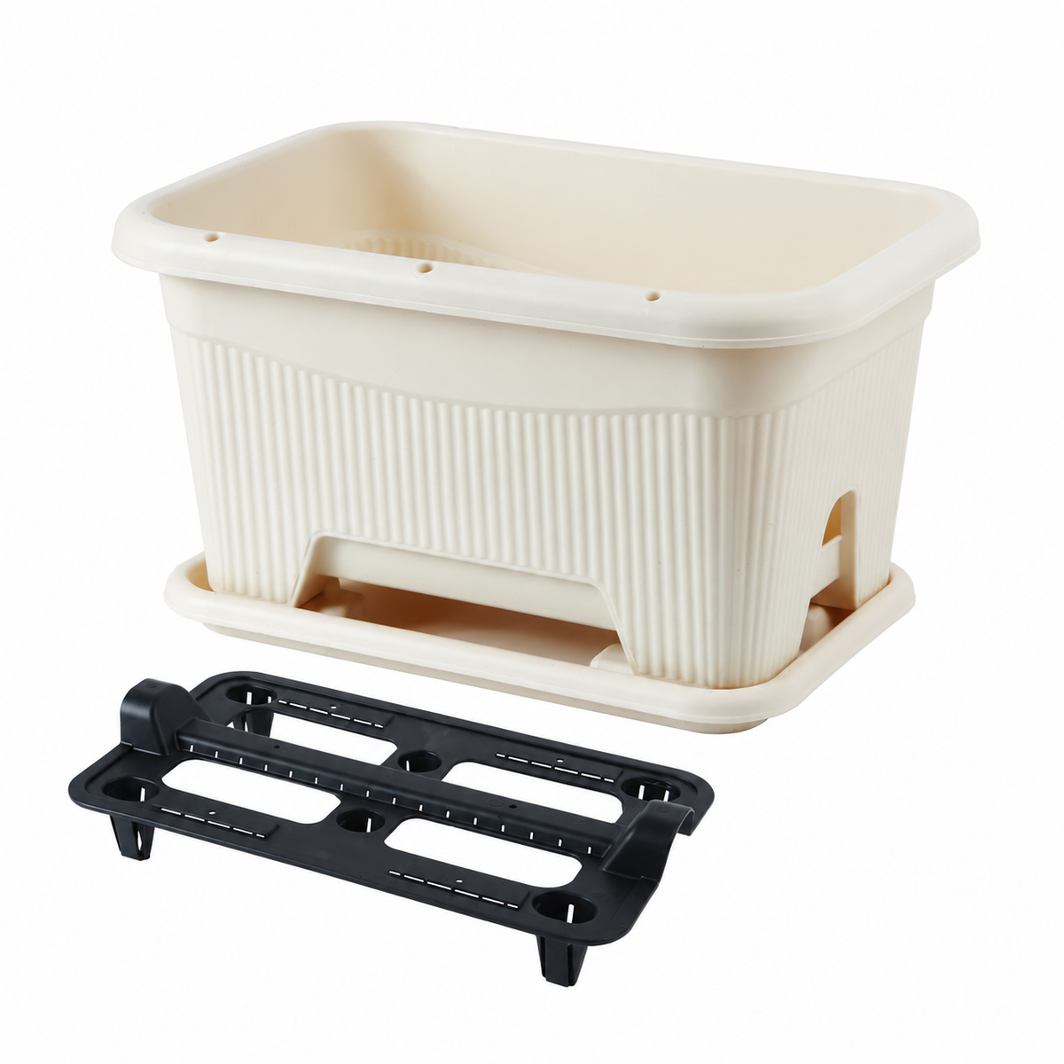 Floor-standing plant pot with saucer and drainage mesh, beige/black, 50x33x26 cm