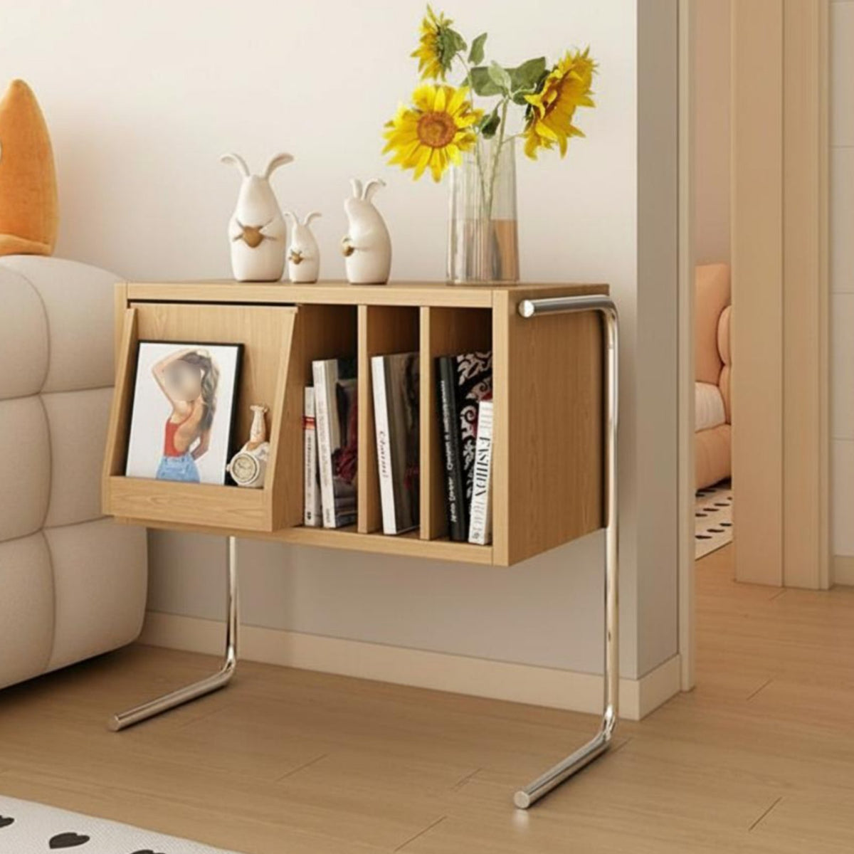 Nordic Design Vinyl Storage End Table With Drawer Vinyl record Storage Rack centralera Modern design Turntable Stand Multi-Functional for Music Lovers, Audiophiles, Homeowners, Study, Bedroom, Small Spaces, Home Office