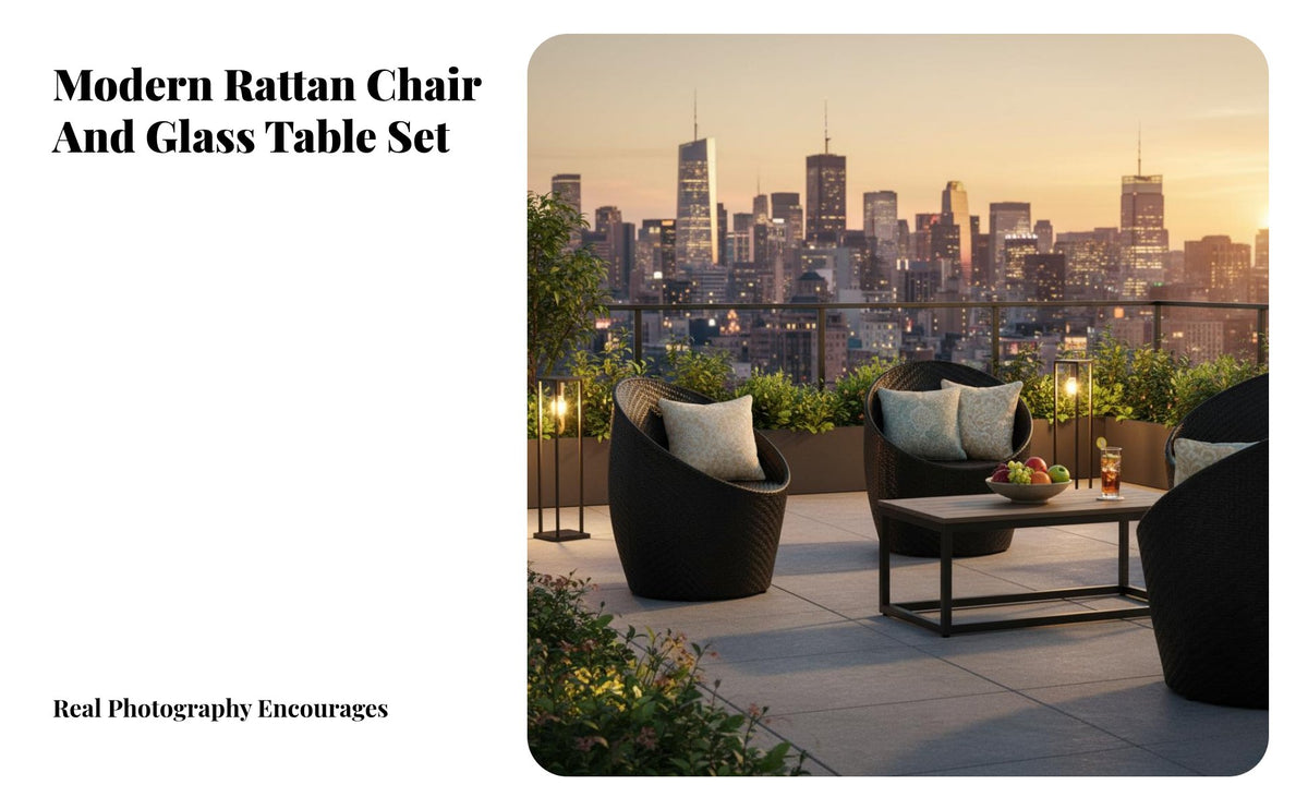 3 Pieces Weather Resistant 3 Piece Rattan Patio Set Tempered Glass Top Balcony Table and Chairs Steel Frame Rattan Chair and Table Set Sturdy for Couples, Apartment Dwellers, Homeowners, Terrace, Garden, Porch, Poolside