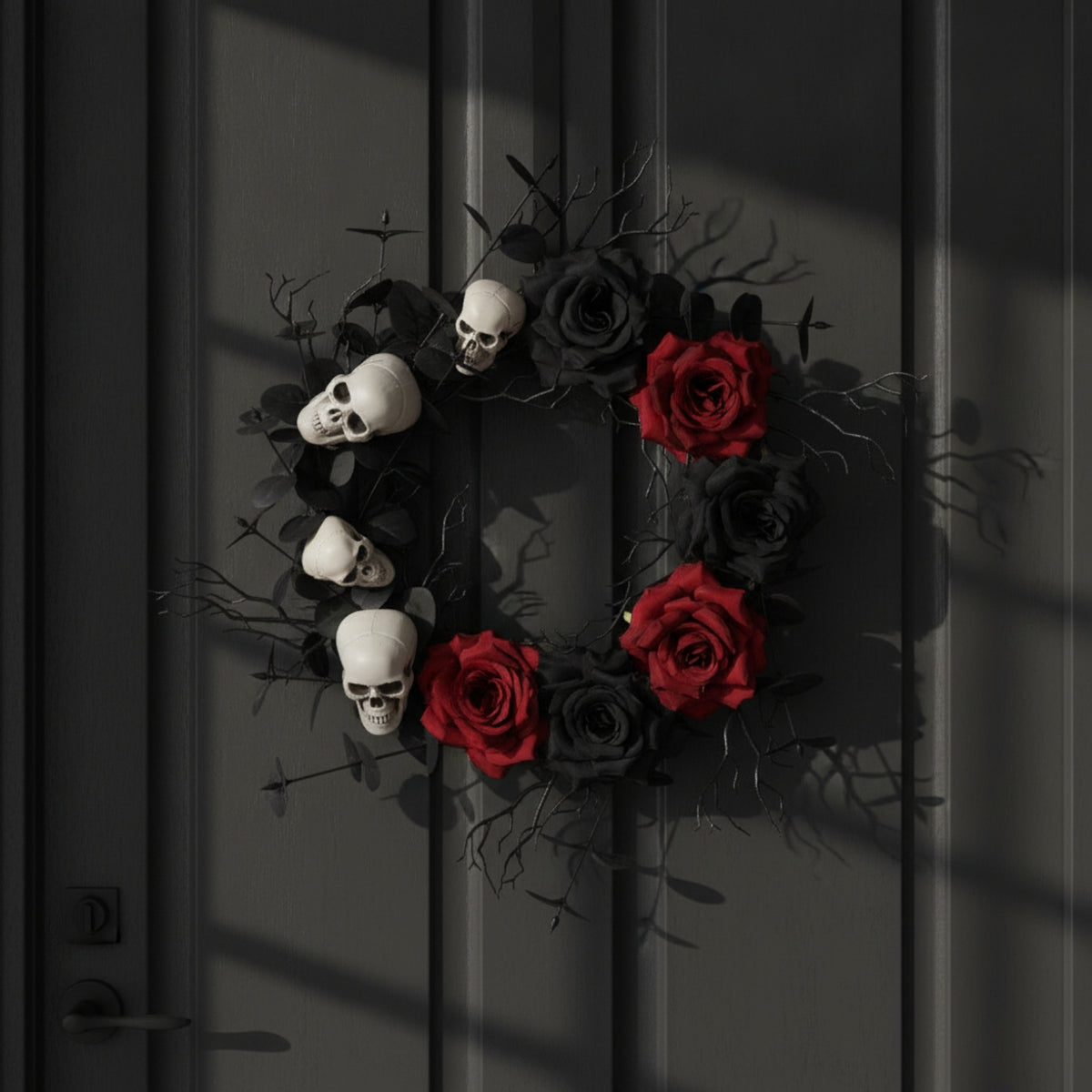 Halloween Door Wreath Dark Red Wreath with Skulls Gothic for Wall
