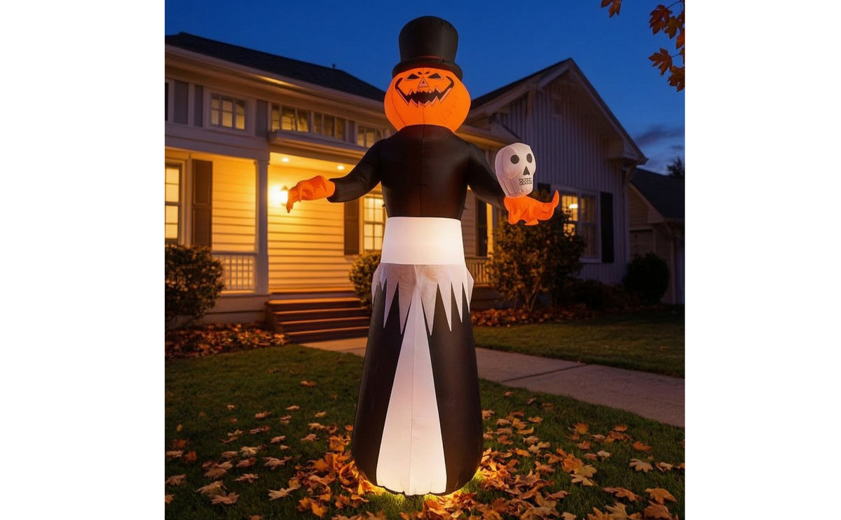 Inflatable Pumpkin Man Giant Halloween Yard Decoration Halloween Inflatable Inflate Weather Resistant for Lawn, Outdoor