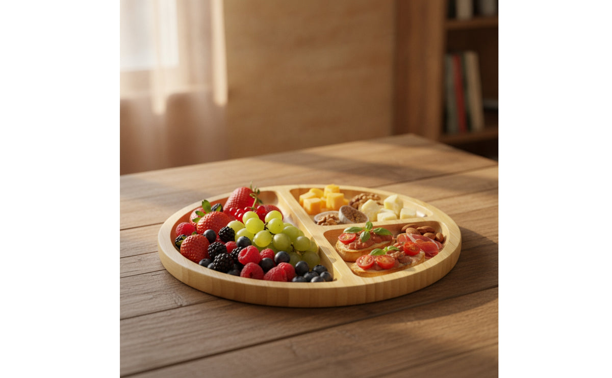 Natural Wood Bamboo Serving Board Versatile Divided Bamboo Platter Easy to Clean Serving Platter with Compartments Sturdy for Parties, Home Hosting