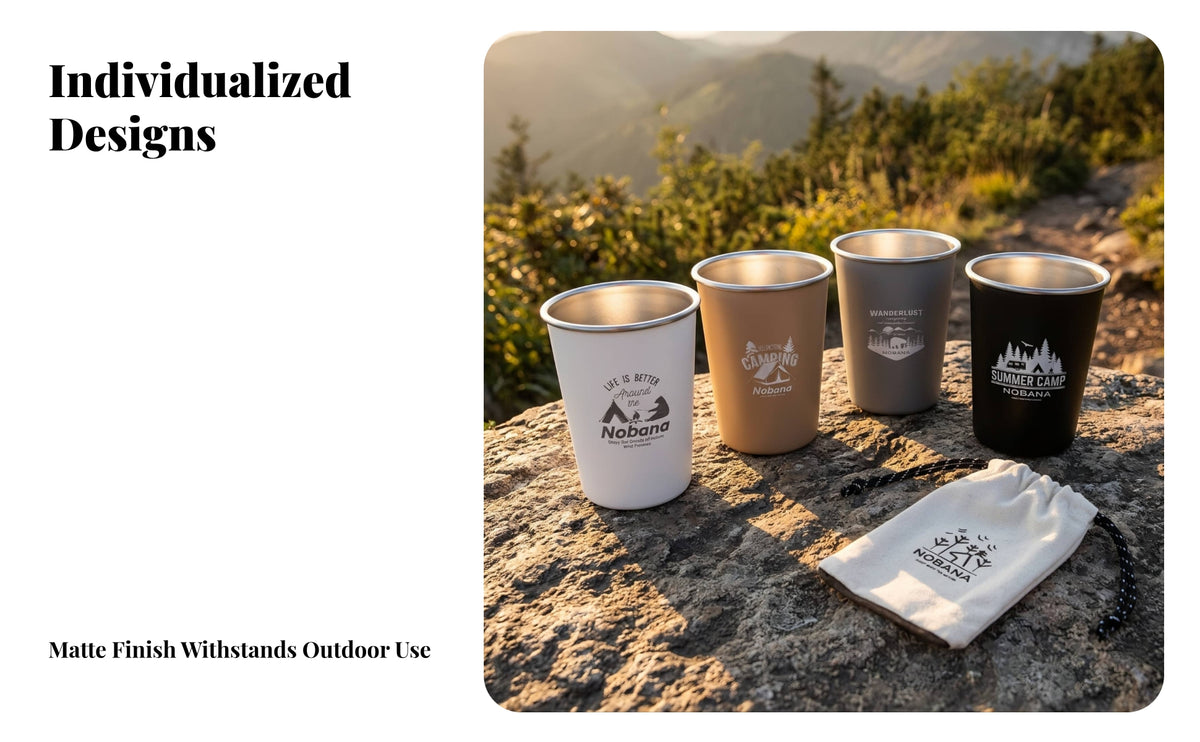 4 Pieces Portable Camping Cups | Lightweight, Stainless Steel Cups, for Picnics