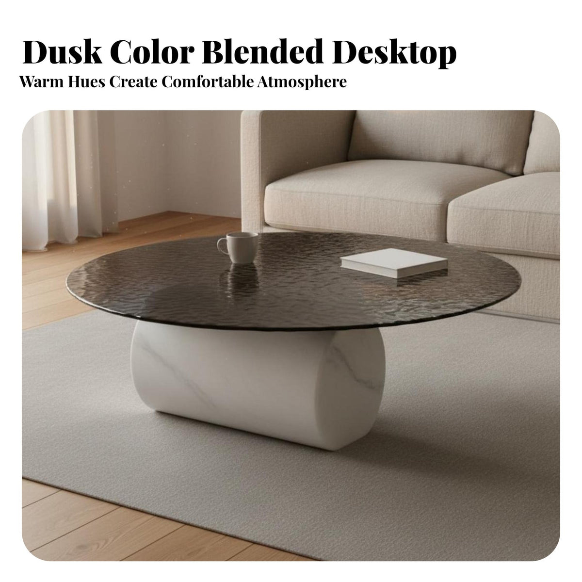 Water Wave Design Cylindrical Base Coffee Table Italian Design Living Room Furniture Textured Glass Surface Hand-Polished for Homeowners, Interior Designers, Apartment Dwellers, Lounge Area, Small Areas, Office, Bedroom
