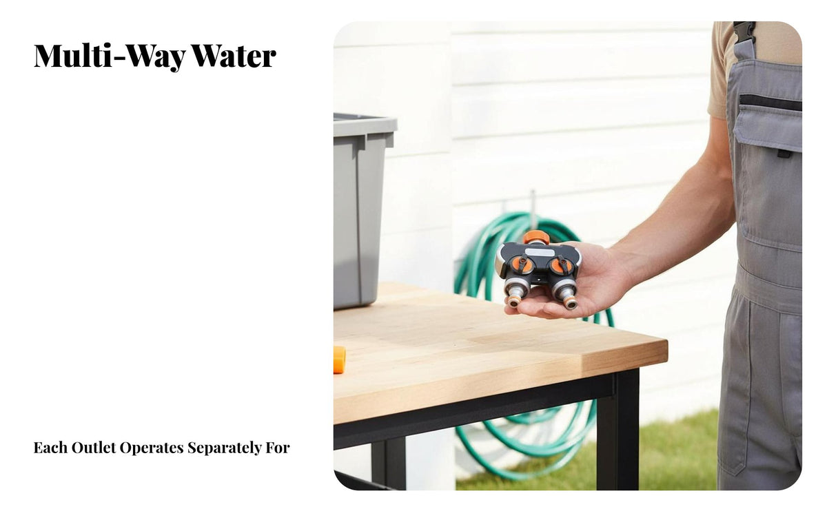 Quadruple Hose Splitter Sturdy Alloy Construction Multi-Way Tap Connector Rust-Resistant Faucet Water Divider for Gardeners, Lawn Care, Car Washing