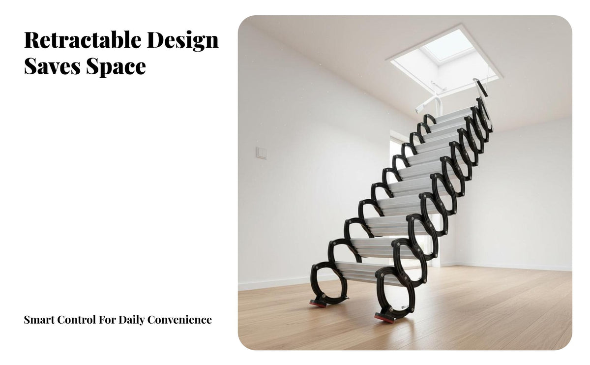 Foldable Design Electric Folding Attic Stairs Heavy-Duty Electric Attic Ladder Space-Saving Engine Ized Retractable Loft Ladder Reinforced Structure for Homeowners, DIY Enthusiasts, Contractors