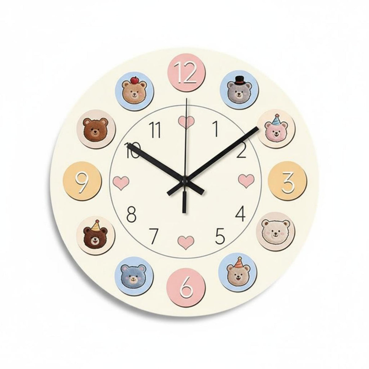 Non-Ticking Cartoon Bear Wall Clock Cartoon Creature Wall Clock for Toddlers, Kindergarten, Playroom