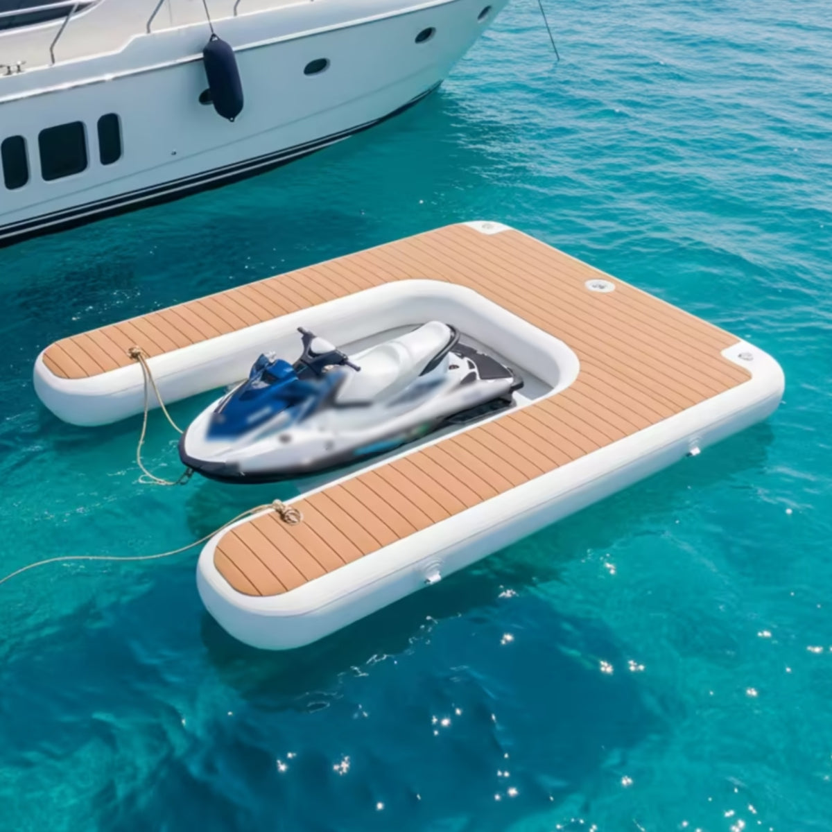 Partial-boarder Dock Deck Wood-Grain Inflatable Dock Deck Grooved Air-Filled Water Raft Floation