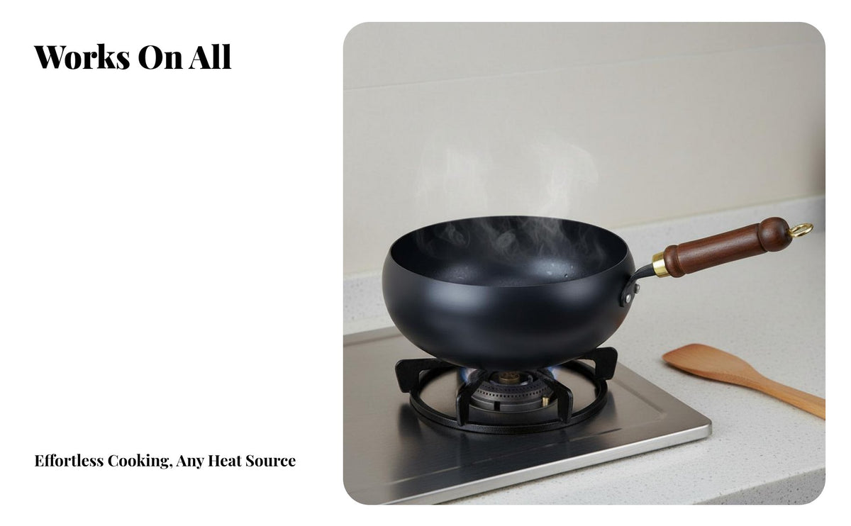 Handmade Iron Wok Hand Hammered Traditional Chinese Wok Nonstick Even Heat Distribution for Home Cooks