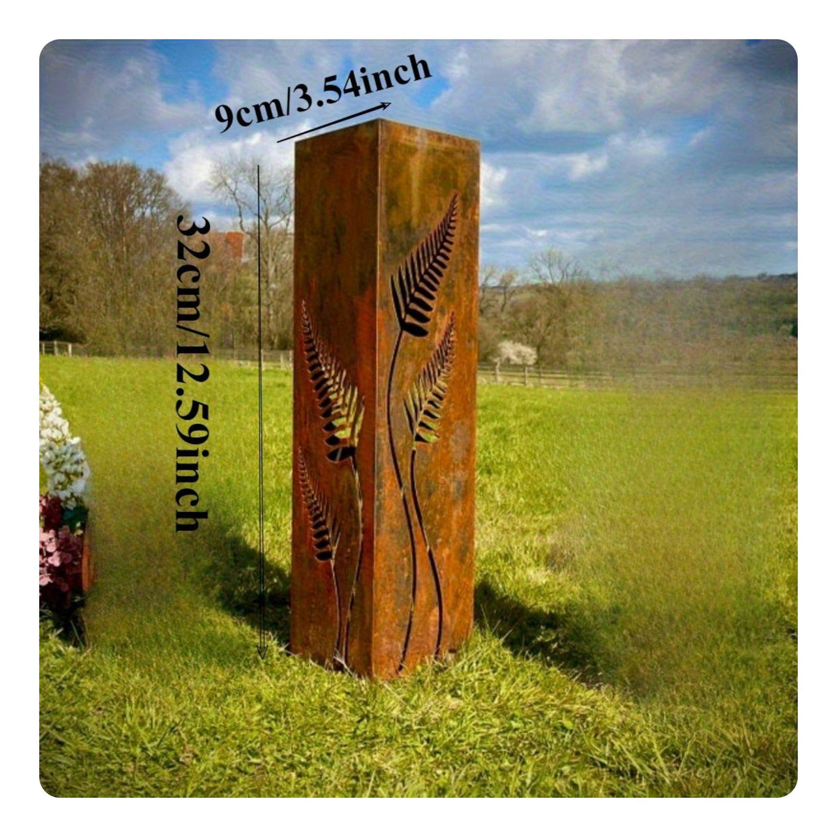 Fern Frond Garden Art Stake Weathered Look Rusted Metal Garden Pillar Cut
