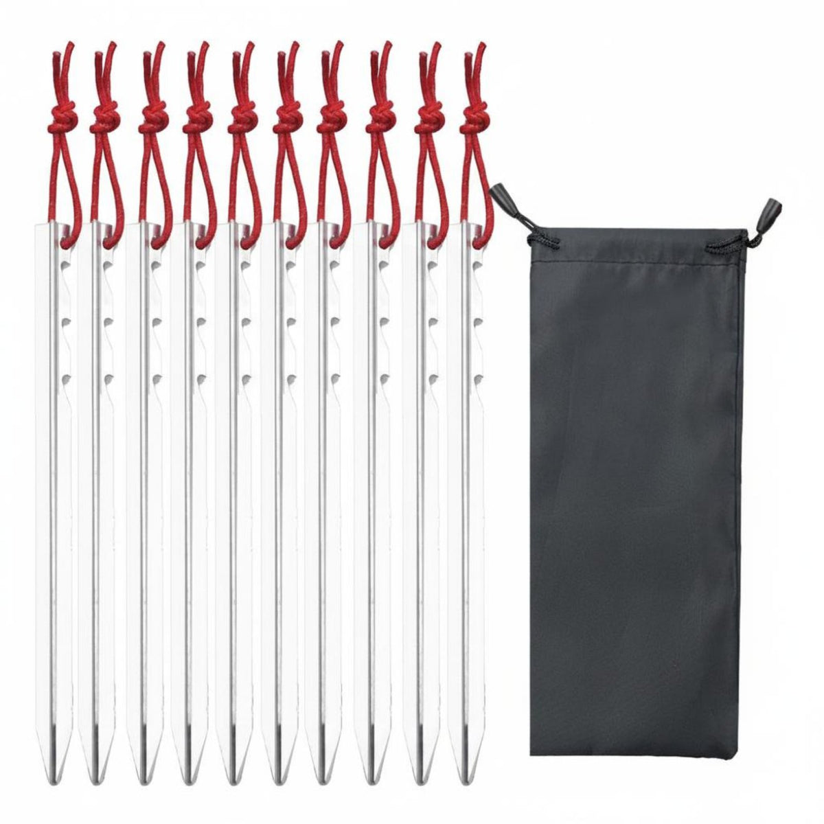 With Pull Cords Serrated Camping Stakes Windproof Aluminum Tent Pegs Includes Storage Bag Heavy Duty Tent Nails for Backpacking