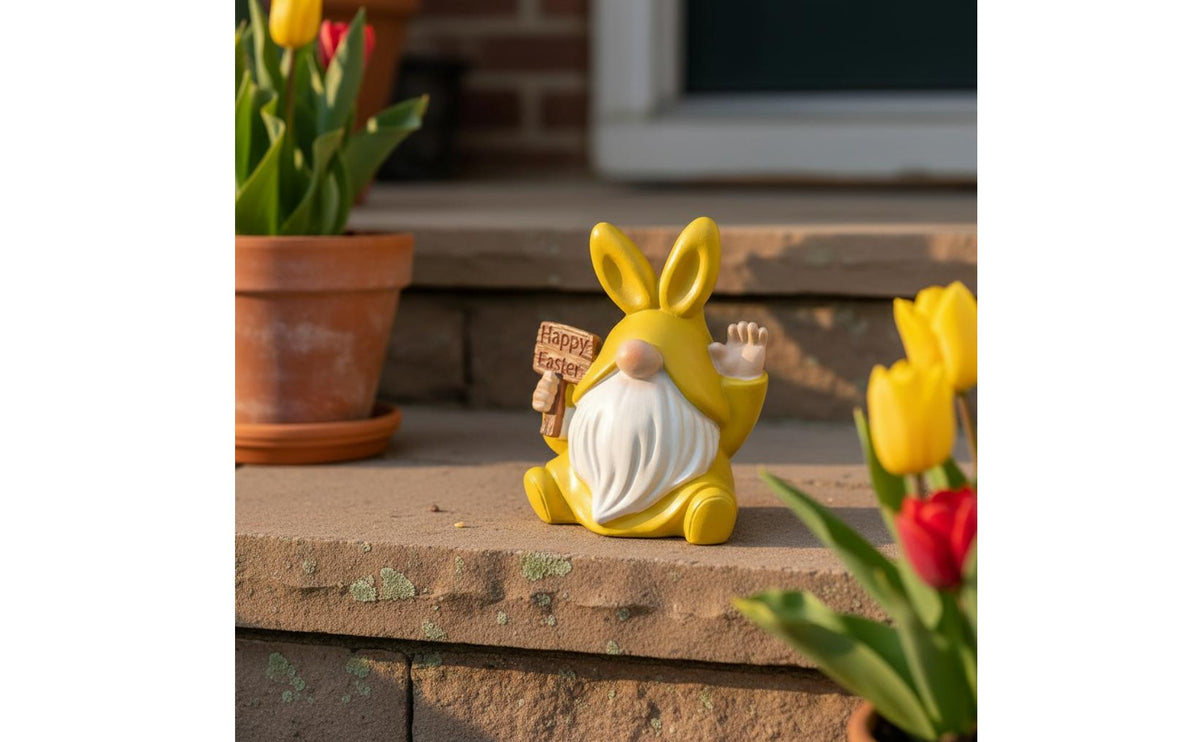 3 Pieces Cartoon Design Easter Bunny Gnome Figurine Whimsical Design Easter Bunny Gnome Festive Resin Dwarf Statue Set Hand-Painted for Holiday Decorators, Gardeners, Yard, Patio, Tabletop