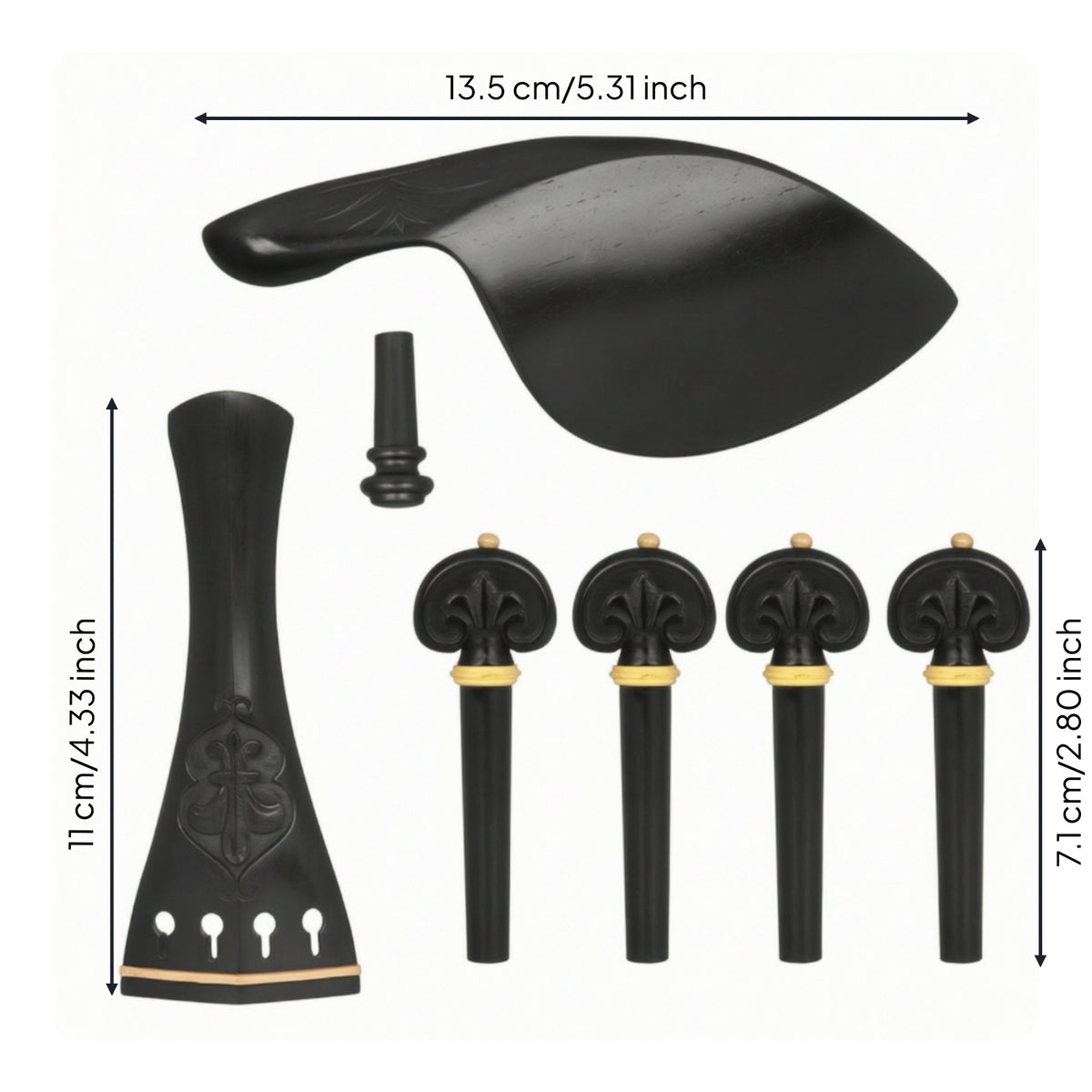 Violin Accessory Kit Complete Violin Tailpiece Tuning Pegs Chin Rest Fitting Set Easy to Install for Instrument Maintenance