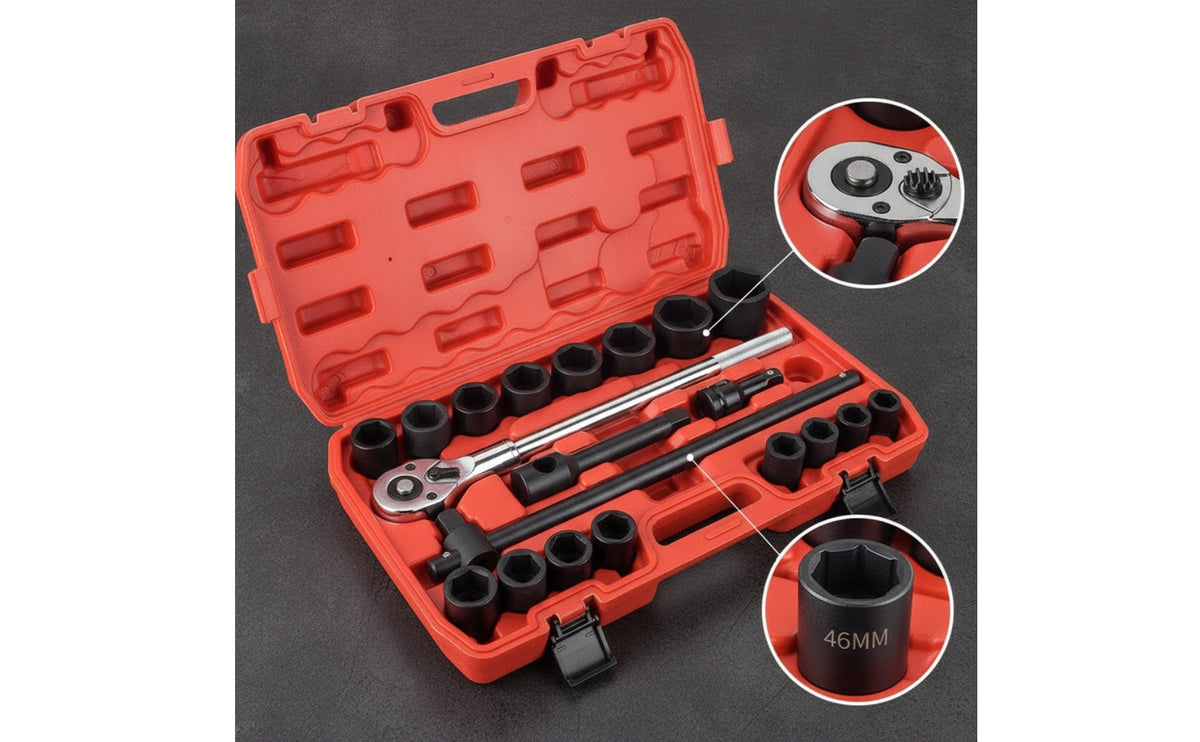 20 Pieces Heavy-Duty Socket Wrench Set Matte Black Socket Set with Case Long-Lasting Portable for Workshop