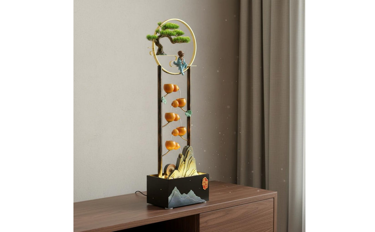 LED Water Waterfall Feng Shui Decor Cascading Waterfall Quiet Tranquil Water Feature for Living Room, Hotel Lobby, Entryway