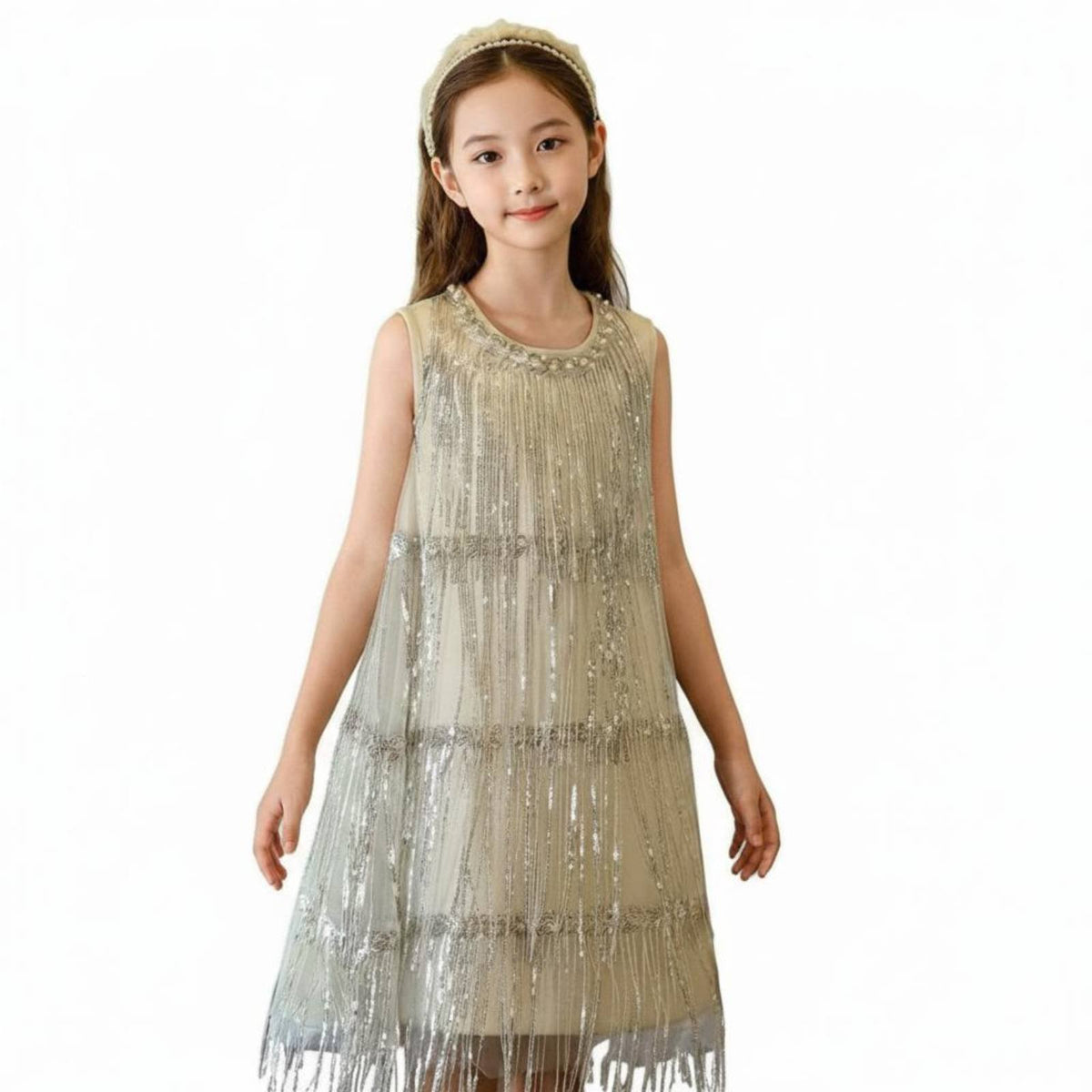 Fringe Dress Dressy Look Tassel Dress Fully Lined Children's Clothing for Performance