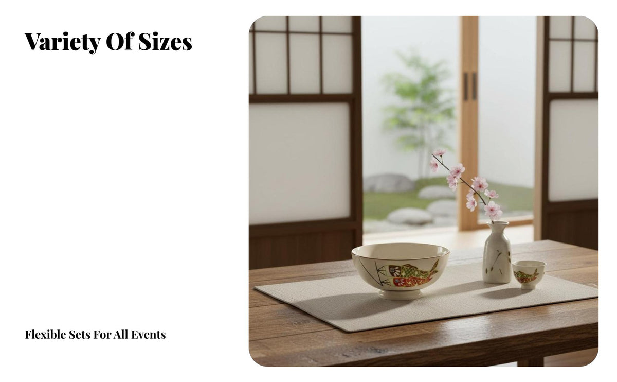 Ceramic Dinnerware Set, Japanese Retro Design, Underglaze Color, Koi Fish Covered Soup Bowl, Plates, Gift
