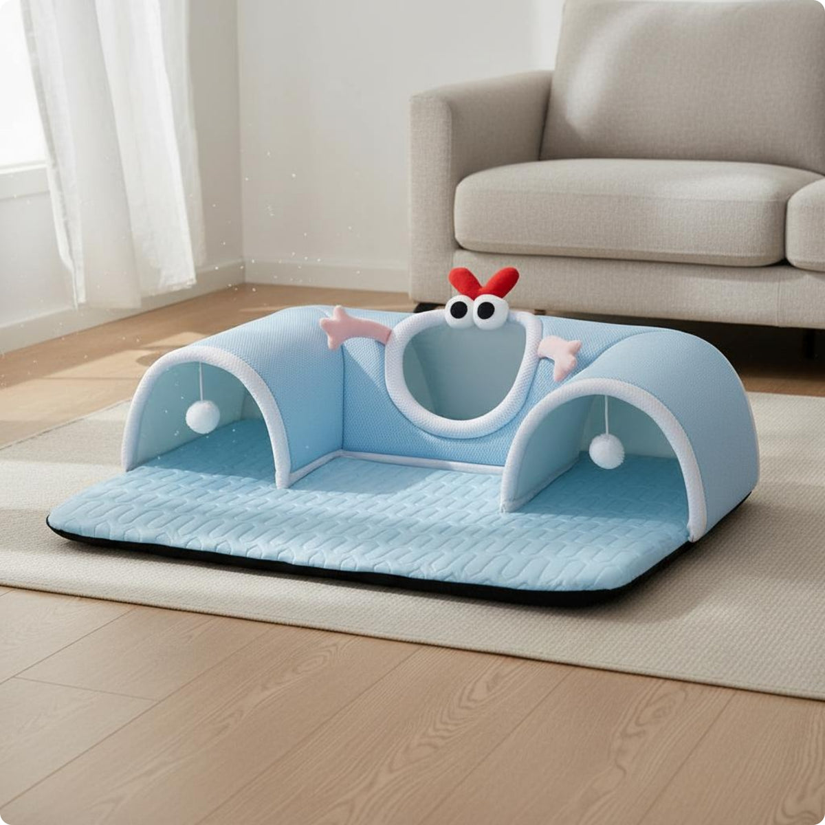 Feline Tunnel Bed Breathable Foldable Pet Tunnel Bed Soft Cushion