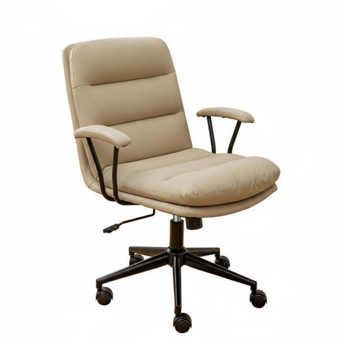 Adjustable Height Upholstered Swivel Chair Support Upholstered Roller Chair Ergonomic Design Office Seating Reclining Backrest for Students, Adults, Professionals, Study Room, Desk Work, Bedroom, Reading Nook