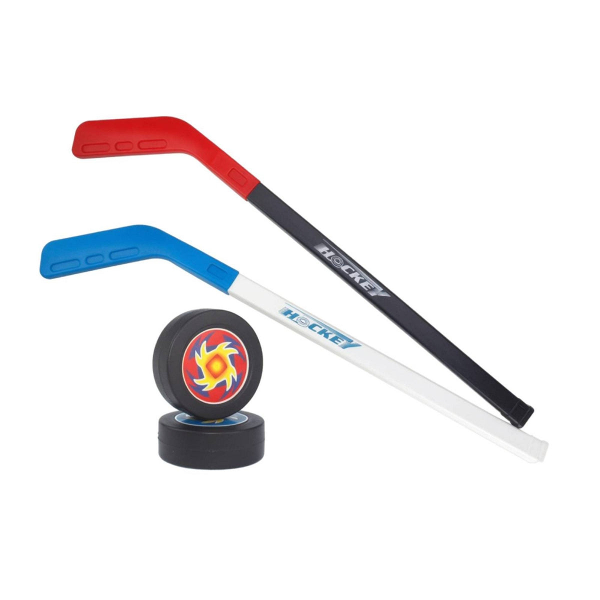 Children's Hockey Stick Toy Angled Shape Hockey Stick Toy Puck Piece Curved Handle Printed Text