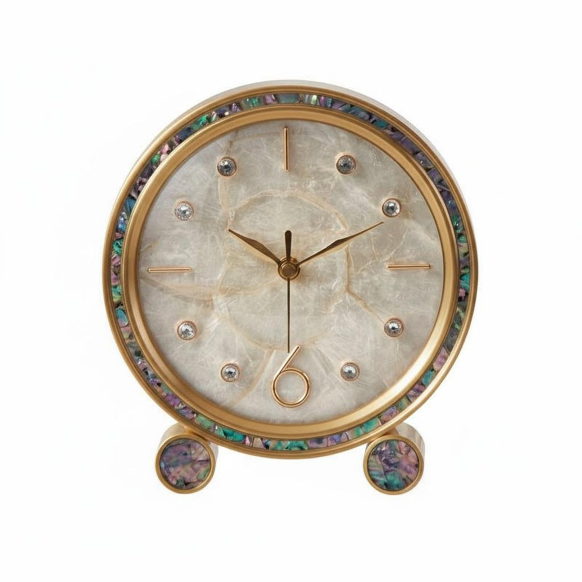 Light Luxury Design Shell Face Desk Clock Gold-Tone Accents Brass Mantel Clock Anti-Rust for Homeowners, Desktop, Living Room, Mantelpiece