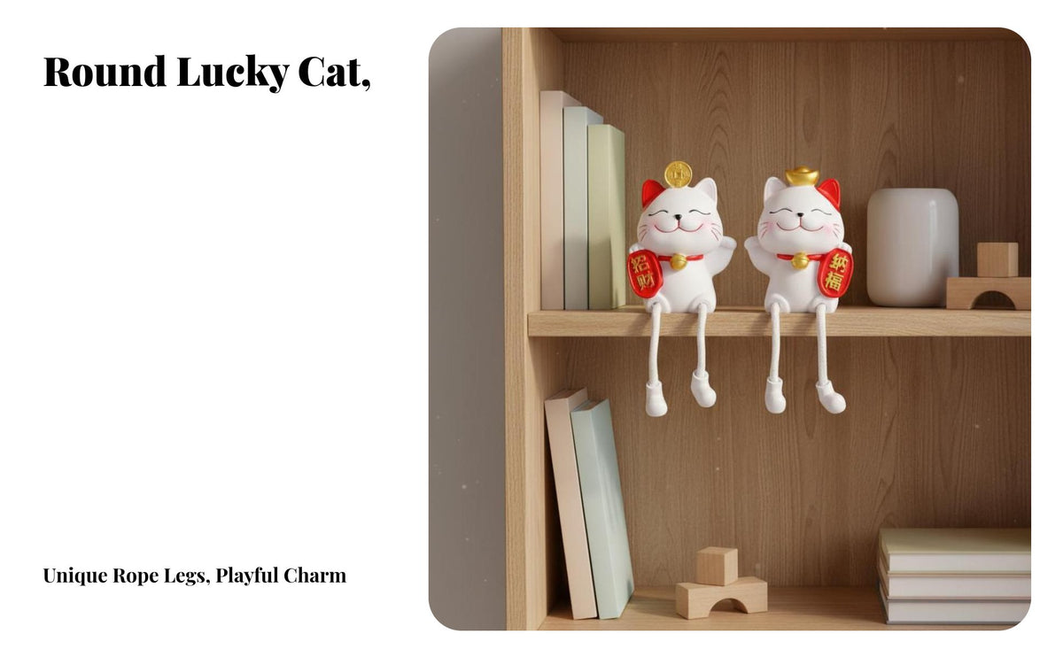 Dangle Leg Cat Figurine Cute Design Waving Cat Shelf Decoration Feng Shui Decor Welcoming Cat Sculpture Statue for Girls, Children, Bedroom, Bookshelf